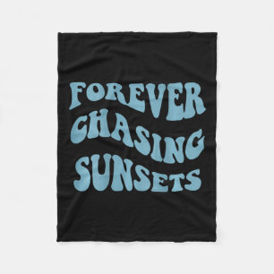 Chasing Sunsets Words On Back Trendy Aesthetic Fleece Blanket