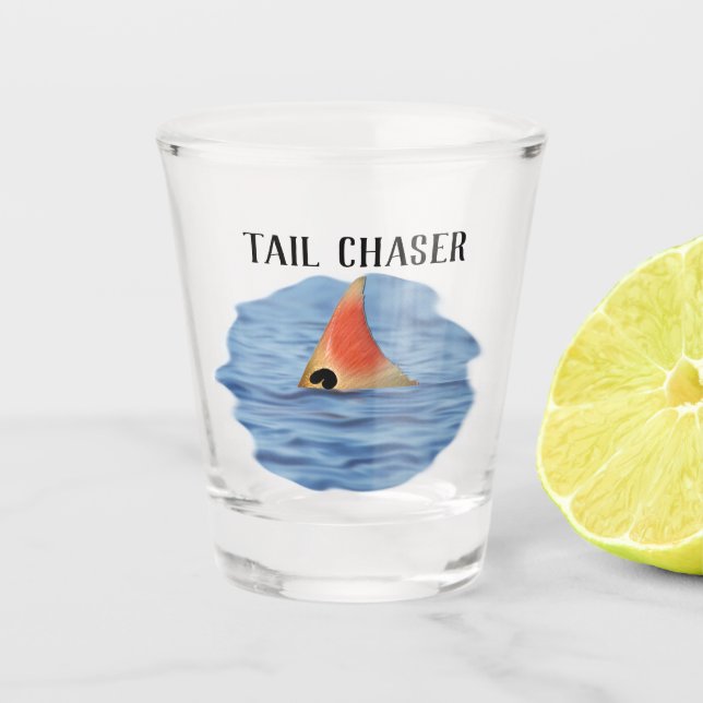 Chasing Tails Big Reds Fishing Shot Glass (Front)