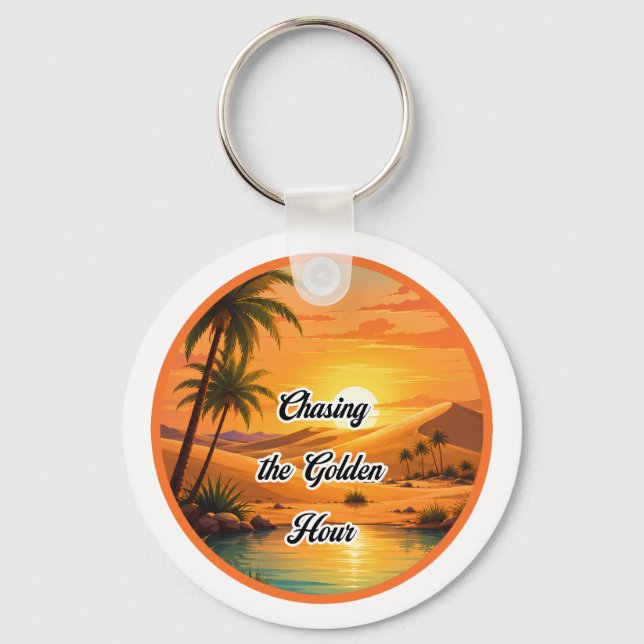 Chasing the Golden Hour Sunset Oasis Aesthetic Key Ring (Front)