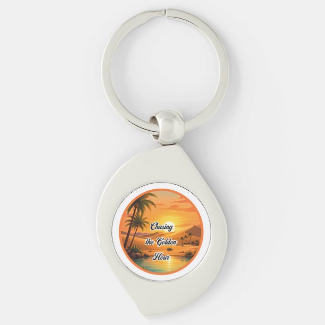 Chasing the Golden Hour Sunset Oasis Aesthetic Key Ring (Front)