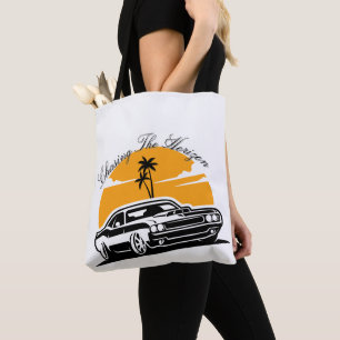 Chasing the Horizon Vintage Muscle Car Sunset Tote Bag