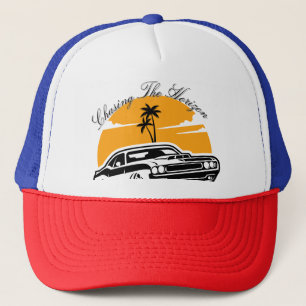 Chasing the Horizon Vintage Muscle Car Sunset Trucker Hat