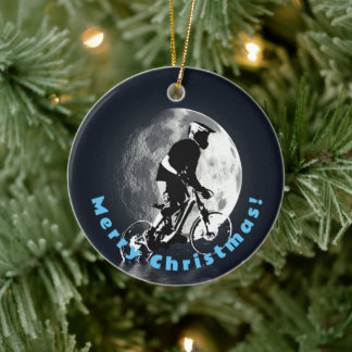 Chasing the Moon - Mountain Biker Ceramic Tree Decoration