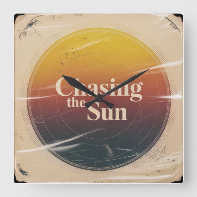 Chasing The Sun Square Wall Clock (Front)