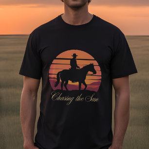 Chasing the Sunset - Minimalist Cowboy Silhouette T-Shirt