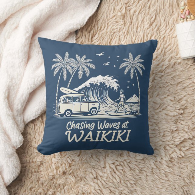 Chasing Waves at Waikiki Cushion (Blanket)