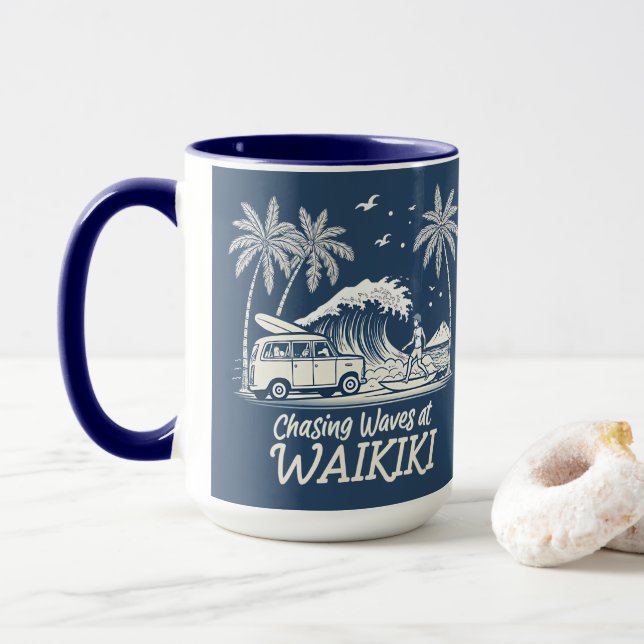 Chasing Waves at Waikiki Mug (With Donut)