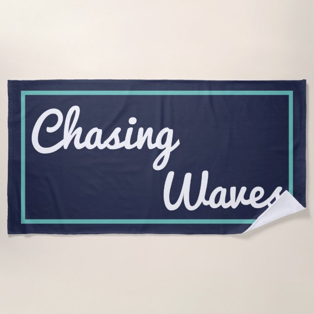 Chasing Waves Navy and Teal Beach Towel (Front)