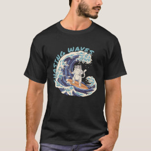 Chasing Waves Surfing Cat Cool Surfer Beach T-Shirt