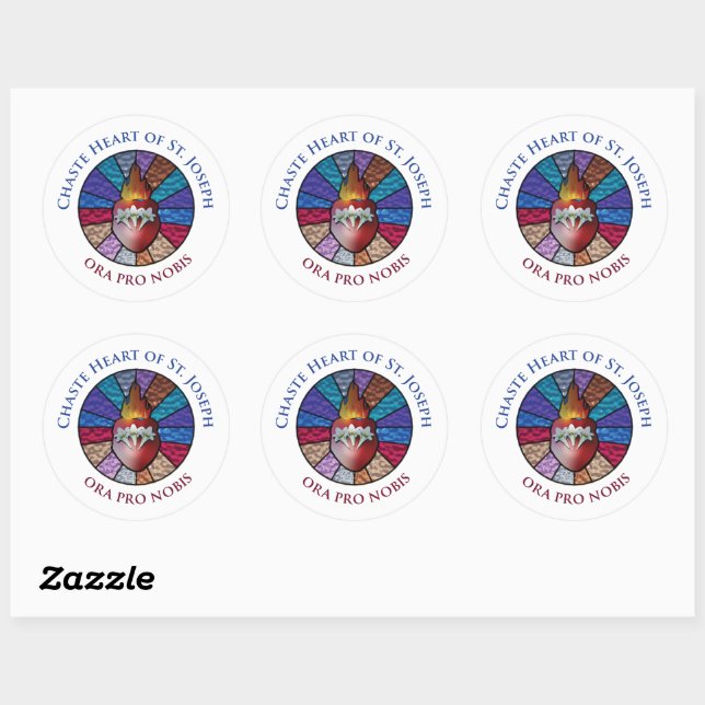 Chaste Heart of St. Joseph Stained Glass Design Classic Round Sticker (Sheet)