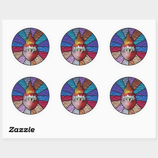 Chaste Heart of St. Joseph (Stained Glass Version) Classic Round Sticker (Sheet)