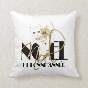 Chat Blanc, Noël et Bonne Année Cushion