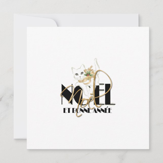 Chat Blanc, Noël et Bonne Année Invitation (Front)