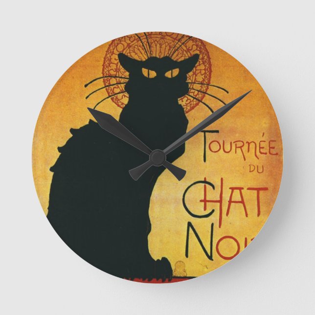 Chat Noir - Black Cat Round Clock (Front)