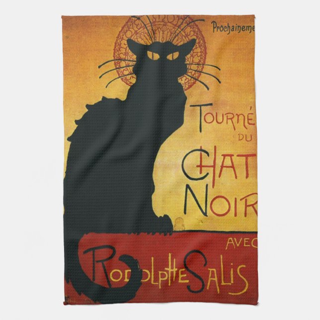 Chat Noir - Black Cat Tea Towel (Vertical)