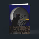Chat Noir Chanukah Holiday Card<br><div class="desc">A silhouette of Théophile Steinlen's black cat for the Le Chat Noir club in a modern setting for Chanukah featuring the black cat with a lit menorah and a waning moon.</div>