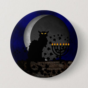 Chat Noir Chanukah with Menorah 7.5 Cm Round Badge
