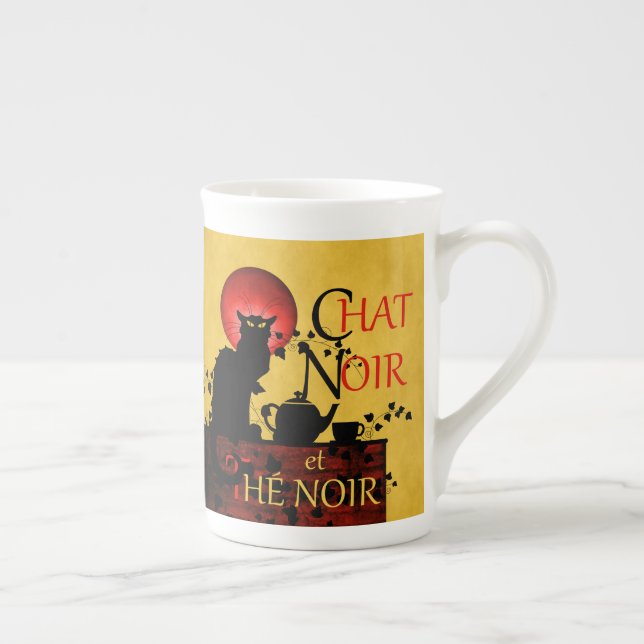 Chat Noir et Thé Noir, Black Cat Black Tea Bone China Mug (Right)