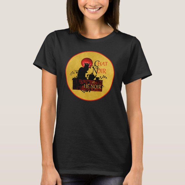 Chat Noir et Thé Noir, Black Cat Black Tea T-Shirt (Front)