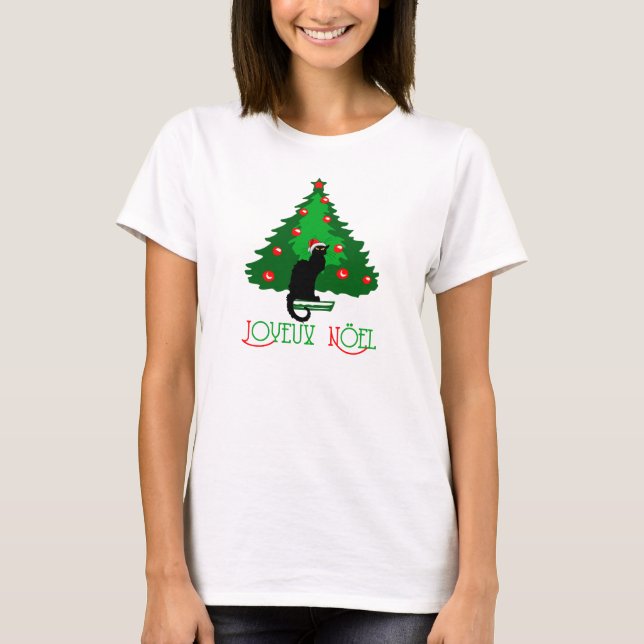 Chat Noir Joyeux Noel T-Shirt (Front)