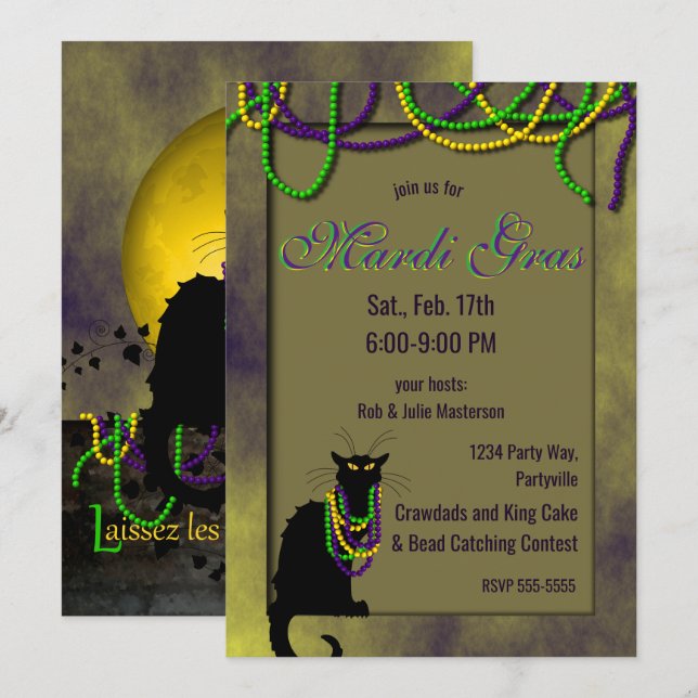 Chat Noir Mardi Gras Invitation (Front/Back)
