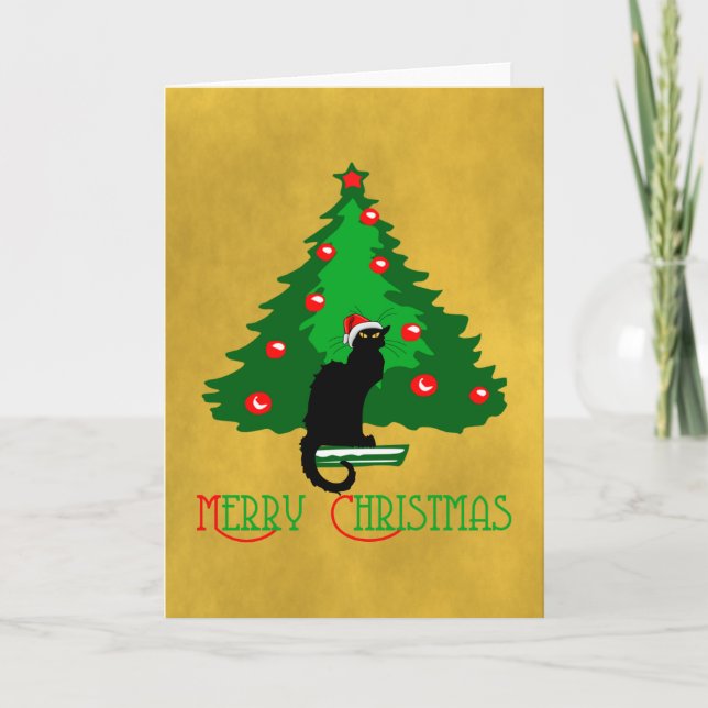 Chat Noir Merry Christmas Holiday Card (Front)