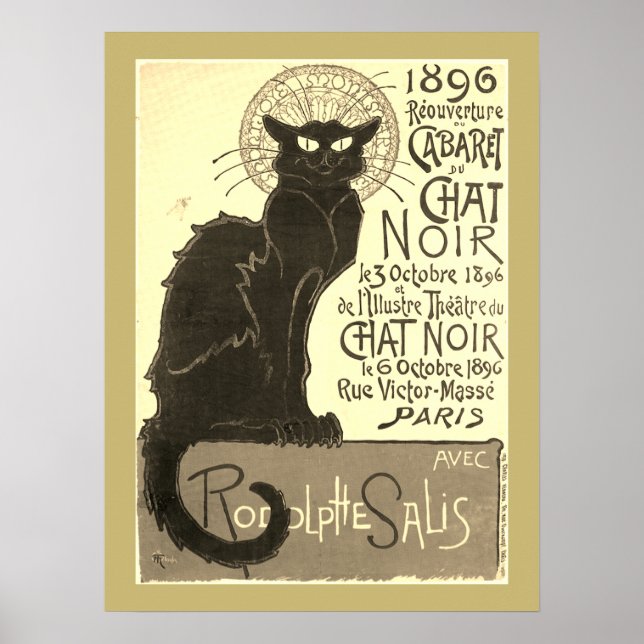 Chat Noir Steinlen Belle Epoque Vintage Sepia Art Poster (Front)