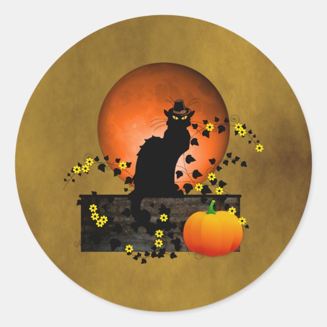 Chat Noir Thanksgiving Classic Round Sticker (Front)