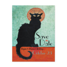 Chat Noir Vintage French Cat Blue Save the Date