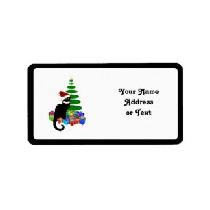 Chat Noir With Christmas Tree and Gifts Label