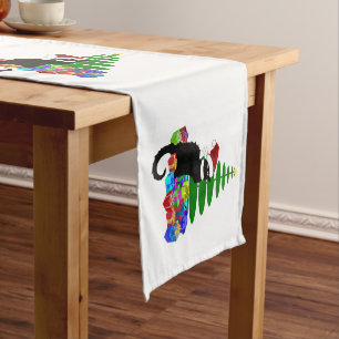 Chat Noir With Christmas Tree Short Table Runner