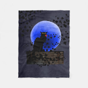 Chat Noir with Single Red Rose Fleece Blanket