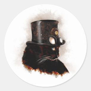 Chat steampunk classic round sticker