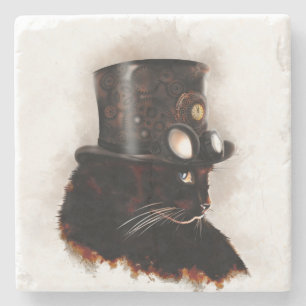 Chat steampunk stone coaster