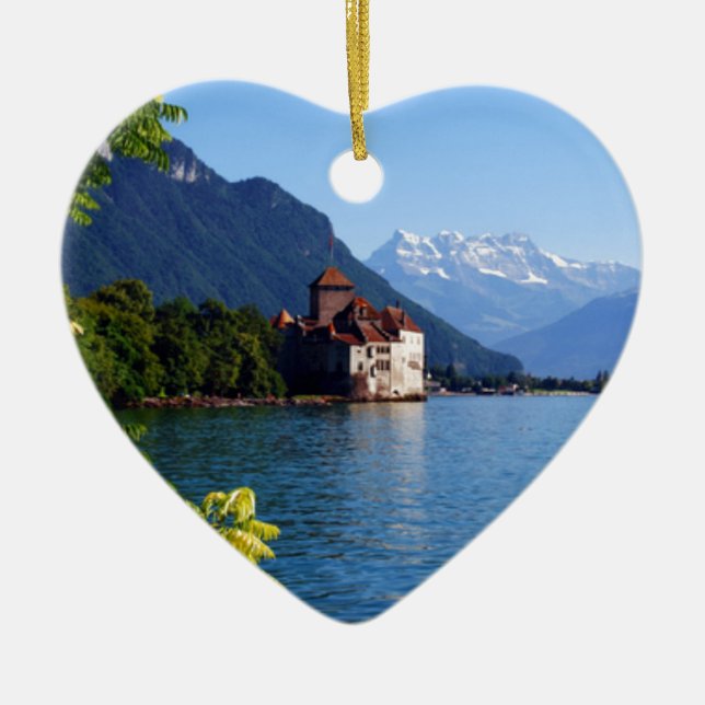 Chateau Chinon, beside Lake Geneva Ceramic Tree Decoration (Front)