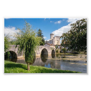 Château de Bourdeilles and Stone Bridge, France Photo Print