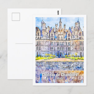 Chateau de Chambord France Travel Watercolor Postcard