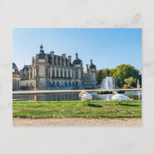 Chateau de Chantilly, fountain and two swans Postcard