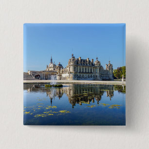 Chateau de Chantilly with reflection in a pond 15 Cm Square Badge