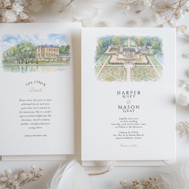 Château de Villette France Watercolor Wedding Invitation (Creator Uploaded)