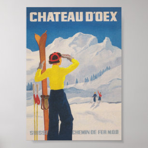 Chateau D'oex Switzerland Vintage Ski Travel Poste Poster
