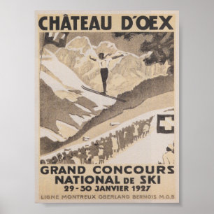 Chateau D'oex Switzerland Vintage Ski Travel Poster