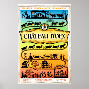 Château d'Oex, Switzerland, vintage travel Poster