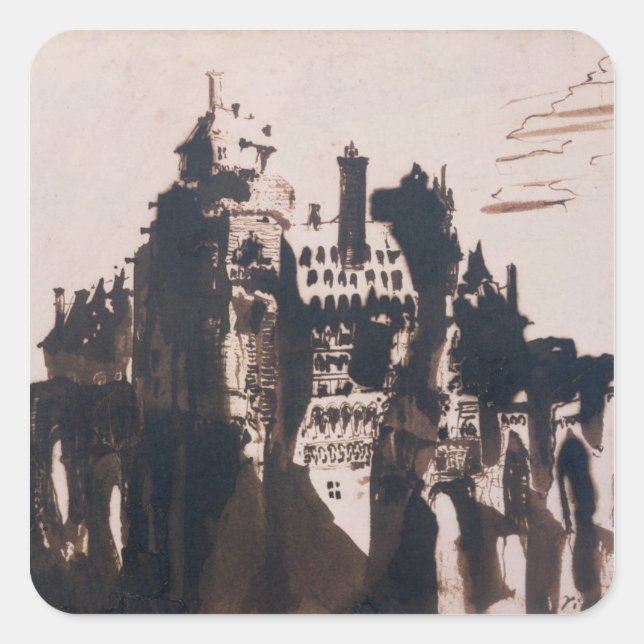 Chateau fortified by two Bridges Square Sticker (Front)