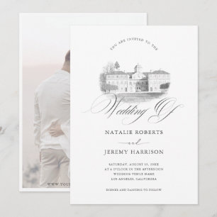 Chateau Manor Sketch Venue Illustration Wedding Invitation