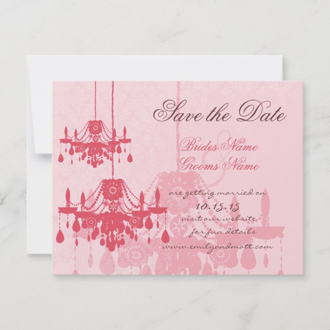 Chateau Rose Pink Chandelier Wedding Invitations (Front)