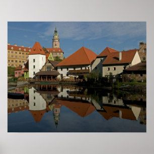 Chateau tower, Vltava River, Cesky Krumlov, Poster