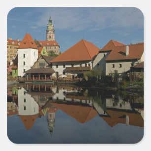 Chateau tower, Vltava River, Cesky Krumlov, Square Sticker