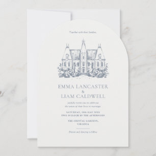 Chateau Venue Sketch Minimalist Arch Style Wedding Invitation