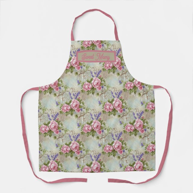 ChateauCore Pink Rose and Lavender Shabby Chic Apr Apron (Front)
